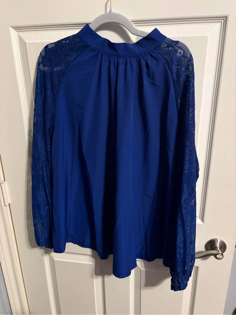 281- SHEIN Royal Blue Lace Sleeve High-Neck Blouse